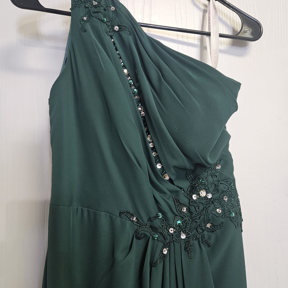 JJs House Green Asymmetrical Sequin Gown